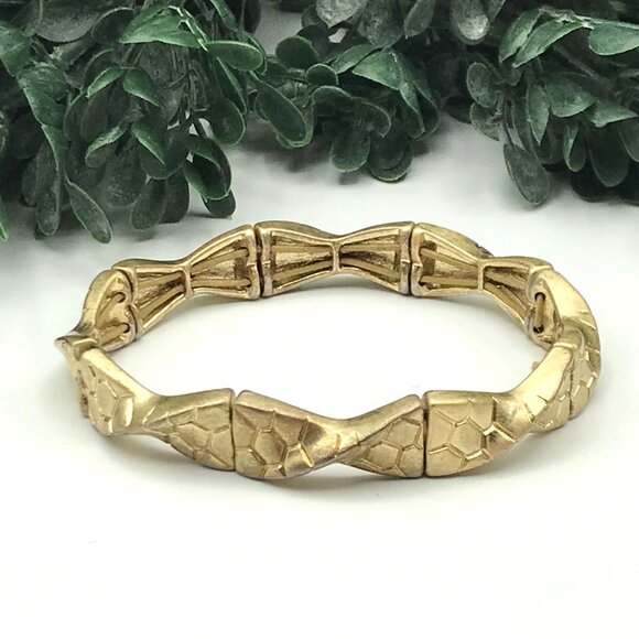Vintage Gold Tone Textured Bracelet Stretch by Lia Sophia * see notes - Picture 3 of 5